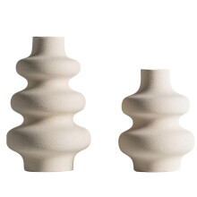 Set van 2 Witte Ronde Vazen van Synthetisch Hars, Moderne Vazen met Gedroogde Bloemen