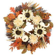 Corona Autunnale da 20 Pollici Decorazione Autunnale per la Porta D'Ingresso con Zucche per Halloween, Ringraziamento, Esposizione All'Aperto