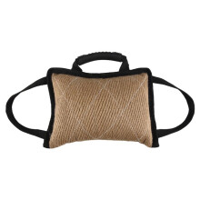 Durable Dog Training Bite Tug Toy with 3 Handles Jute Linen Bite Pillow