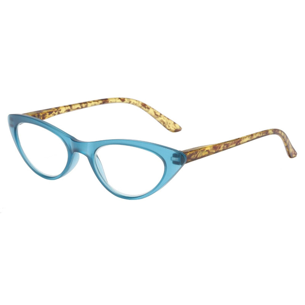 Blue Reading Glasses Women's Cat Eye Readers With Spring Hinge 3.0X Magnification Computer Glasses