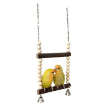 Vogelschaukel für Zwei Vögel, Vogelschaukel Aus Holz mit Glöckchenspielzeug, Hängeschaukel, Sitzschaukel für Kleine Vögel und Papageien (15cm)