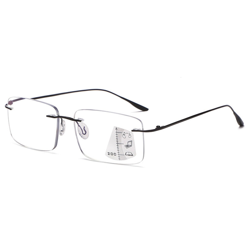 Blue Rimless Progressive Multifocus Light Blocking Reading Glasses For Men, Anti Glare Computer Readers, Size 1.0X