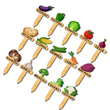 15pcs Natural Wooden Garden Plant Labels with Printed Vegetable Names for Indoor Outdoor Use