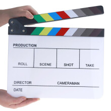 Professional Movie Directors Clapboard Acrylic Clapper Board Dry Erase Film Slate 9.6x11.7 Inch White With Color Sticks