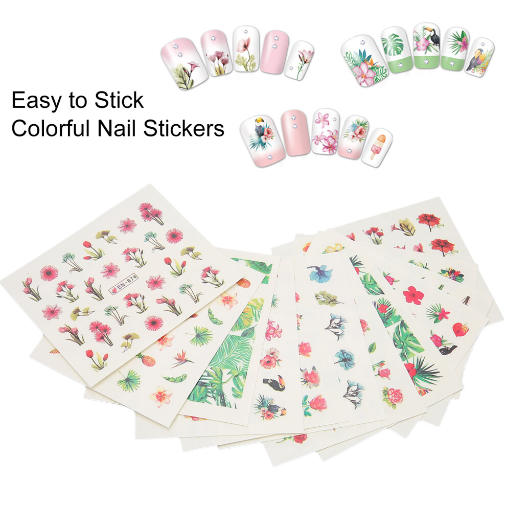 12 Blatt Nail Art Sticker NatÃ¼rliche Pflanzen