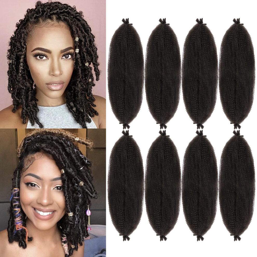Unisex Springy Afro Twist Hair 16 Inch 8 Packs Pre Fluffed Marley Twist Braiding Hair For Soft Locs Extensions