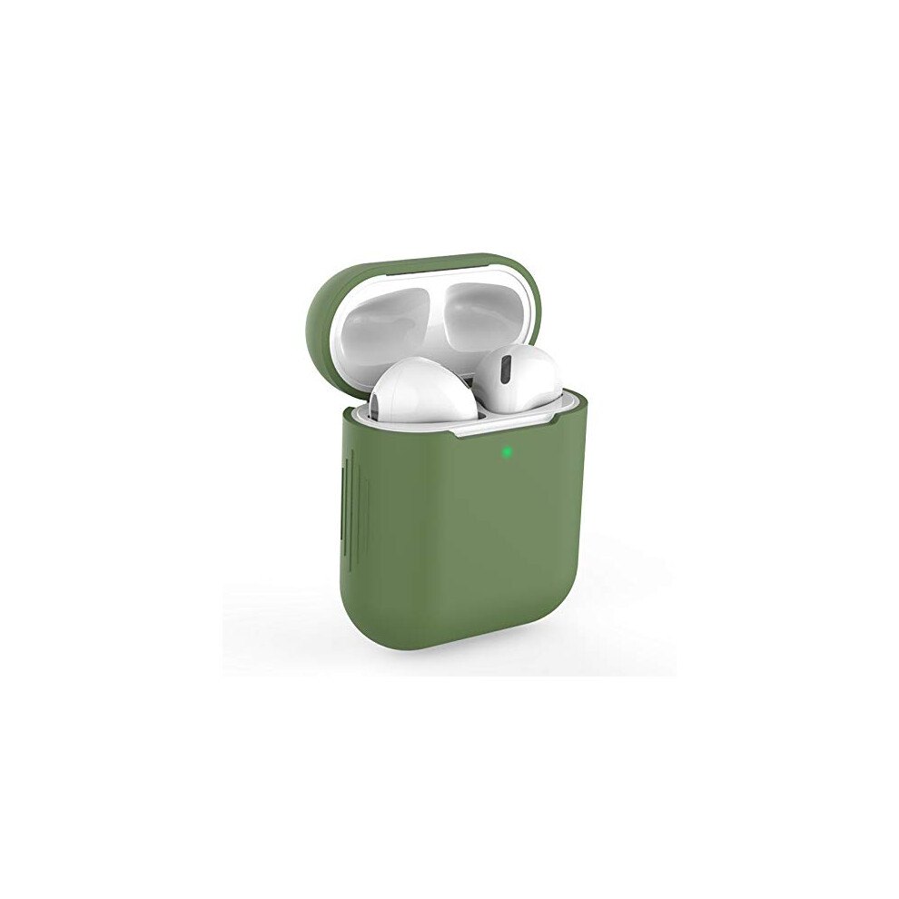 Airpods Case Cover For Airpods 1St And 2Nd Gen Silicone Shockproof Front Led Visible Wireless Charging Mustard Green 9382693009067
