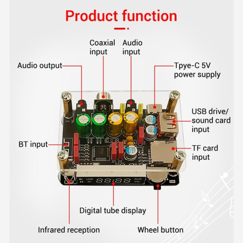 K1 Tuning Preamp Bluetooth Decoder Board, Coaxial Sound Card, USB Disk and TF Card Decoding Board 2