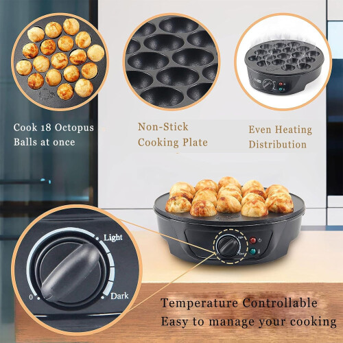 Takoyaki Maker, 18Hole Takoyaki Pan, NonStick Coating, Precise Temperature Control, Fast Heating 2