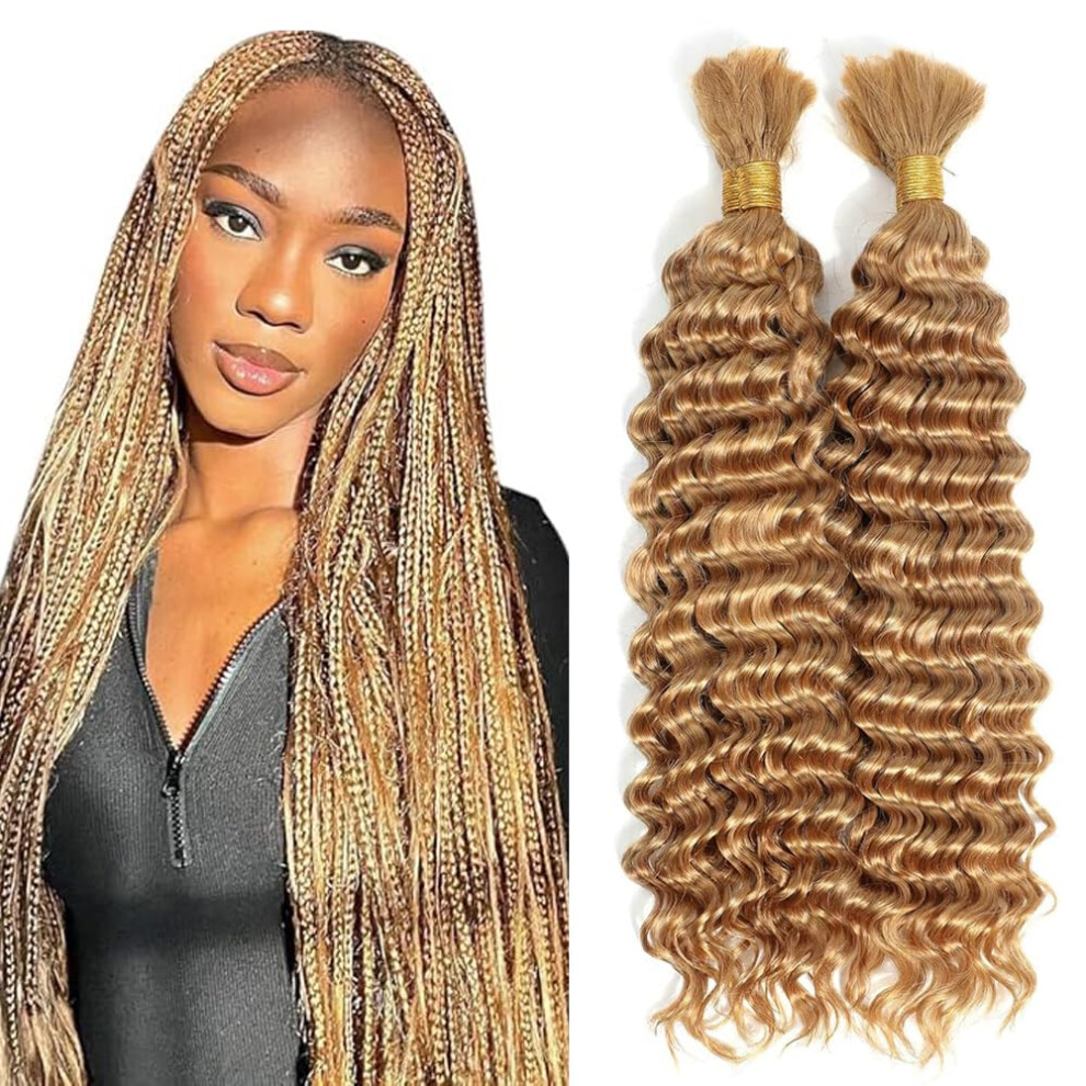 Unisex Human Hair Braiding Deep Wave #27 Honey Blonde Color Grade Knotless Boho Braids Hair Extension 18 Inch 50G 100G