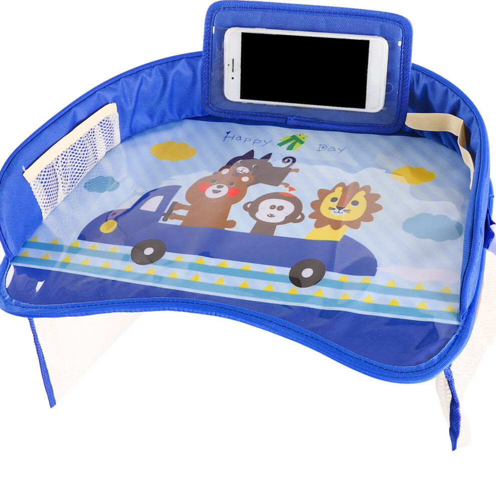 Kids Travel Tray Seat Organizer with Transparent Bag & Side Pocket