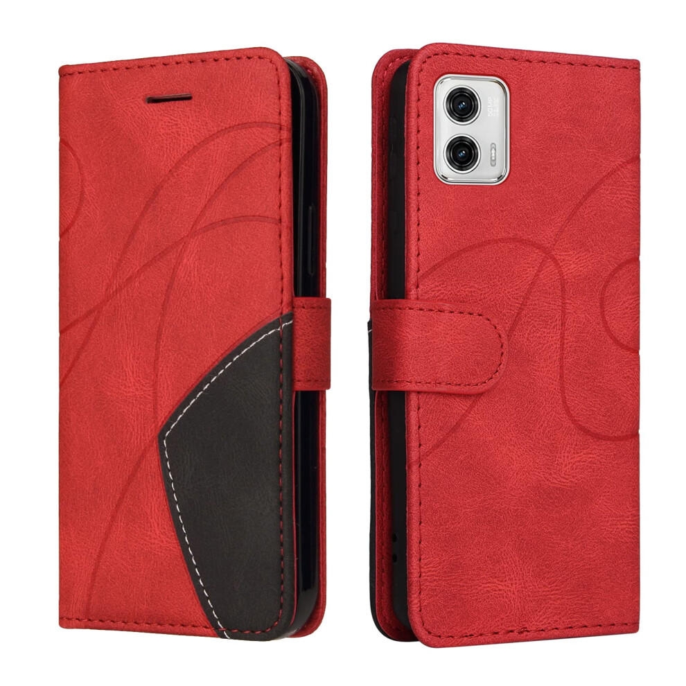 Wallet Case Pu Leather Flip Cover Shockproof Magnetic Stand With Card Slots For Motorola Moto G73 Red 9189345473968