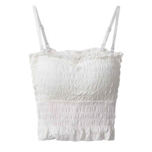Top corto senza maniche da donna con reggiseno incorporato, canotta leggera in nylon, vestibilità aderente con spalline sottili e arricciatura, vita