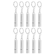 Emergency Survival Whistle 10Pack Aluminum Alloy DoubleTube  Frequency With Keychain Outdoor Silver
