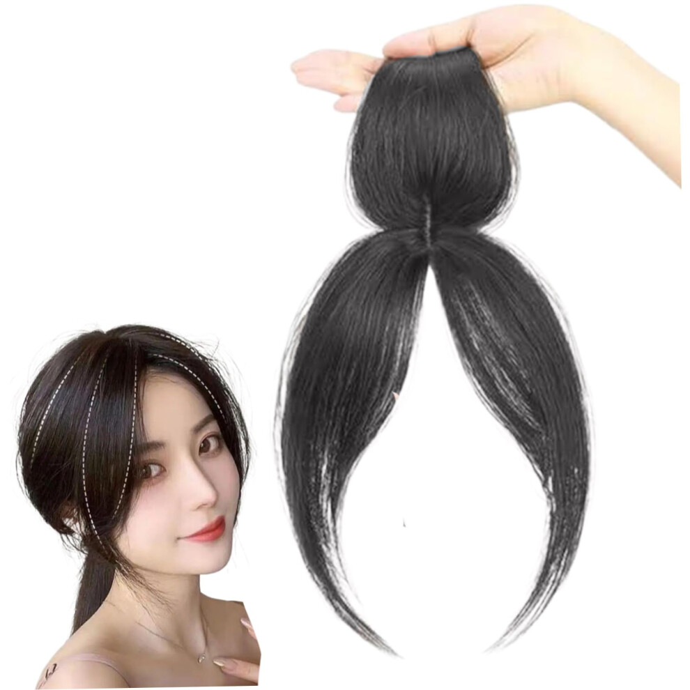 Unisex Black Clip In Bangs Real Human Hair Toppers 360 Coverage Side Parted Wispy Extensions Natural