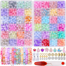 1700Pcs 8mm Glass Beads for Jewelry Making 48 Colors Crystal Beads Kit for Bracelet Making DIY Craft 2 Box Set