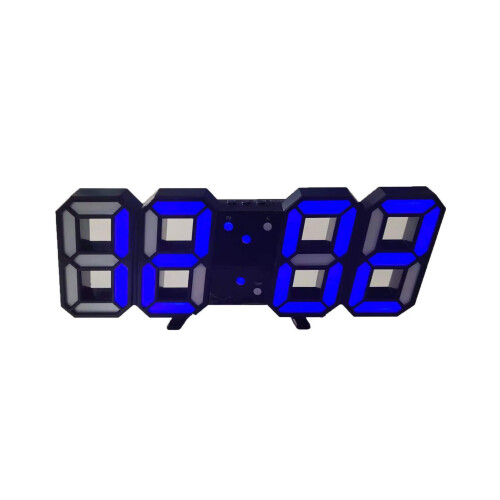 3D LED Wall Clock, Black Frame, Blue Letter, Modern Wall Mounted Alarm Clock 1