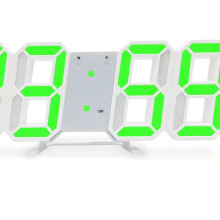 3D LED Wall Clock, White Font, Green Letters, Wall-Mounted, Modern Living Room & Office Clock
