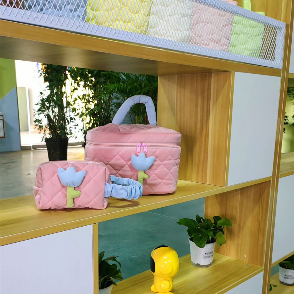 Pink Large Corduroy Cosmetic Bag Â Tulip Style, Portable & Spacious