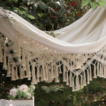 Portable Double Cotton Hammock 200x150cm Beige for Indoor Outdoor
