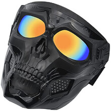 Adjustable Air Gun Full Face Protective Paintball Mask with Skull Design Goggles for Outdoor Activities, Bk-Imitation Red, 18x19 cm
