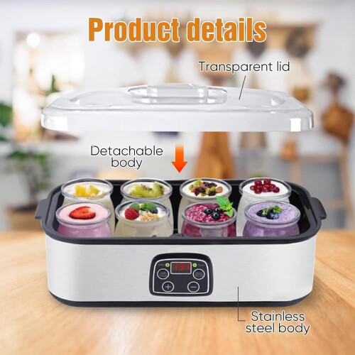 Yogurt Maker Machine 1400ml 8 Glass Jars Automatic Probiotic Yogurt Maker Adjustable Temperature Time Control 1