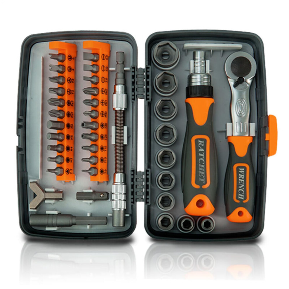 Ratchet Screwdriver 38In1 Kit With 10 Sockets 22Bit Adapter Magnetic Nonslip Extension For Construction Automotive 9347817412284