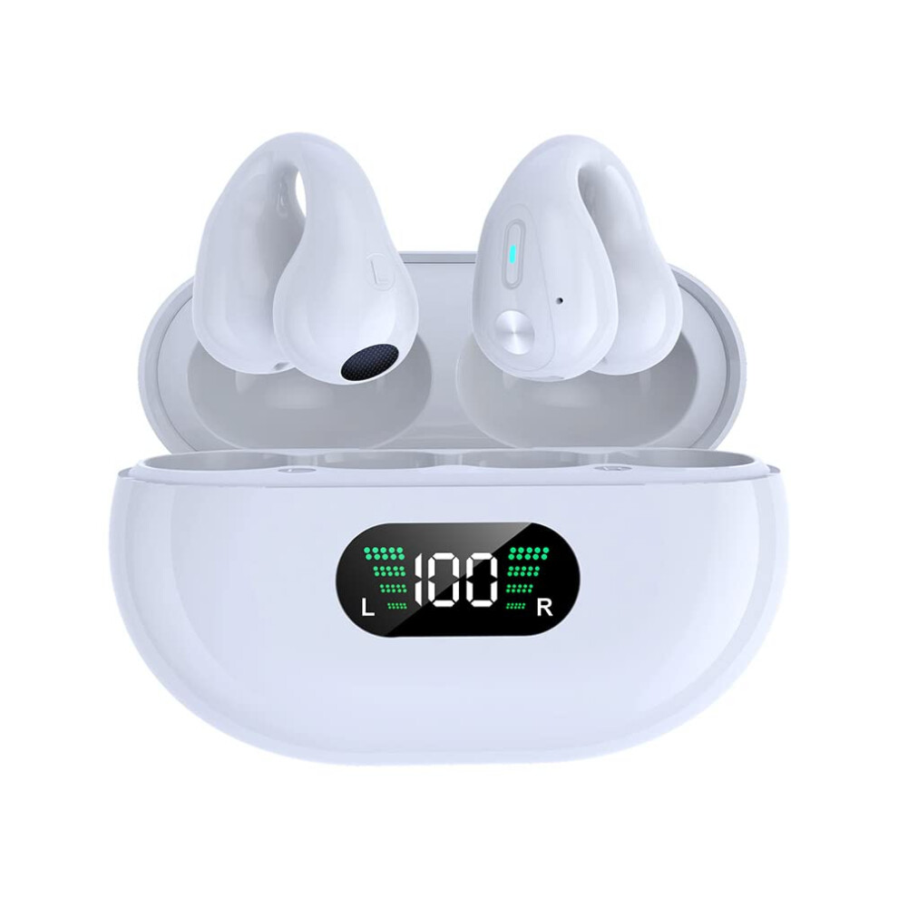 Open Ear Bone Conduction Headphones Clipon Earphones Bluetooth 5.3 Ipx5 Waterproof Builtin Mic White 9347817306552