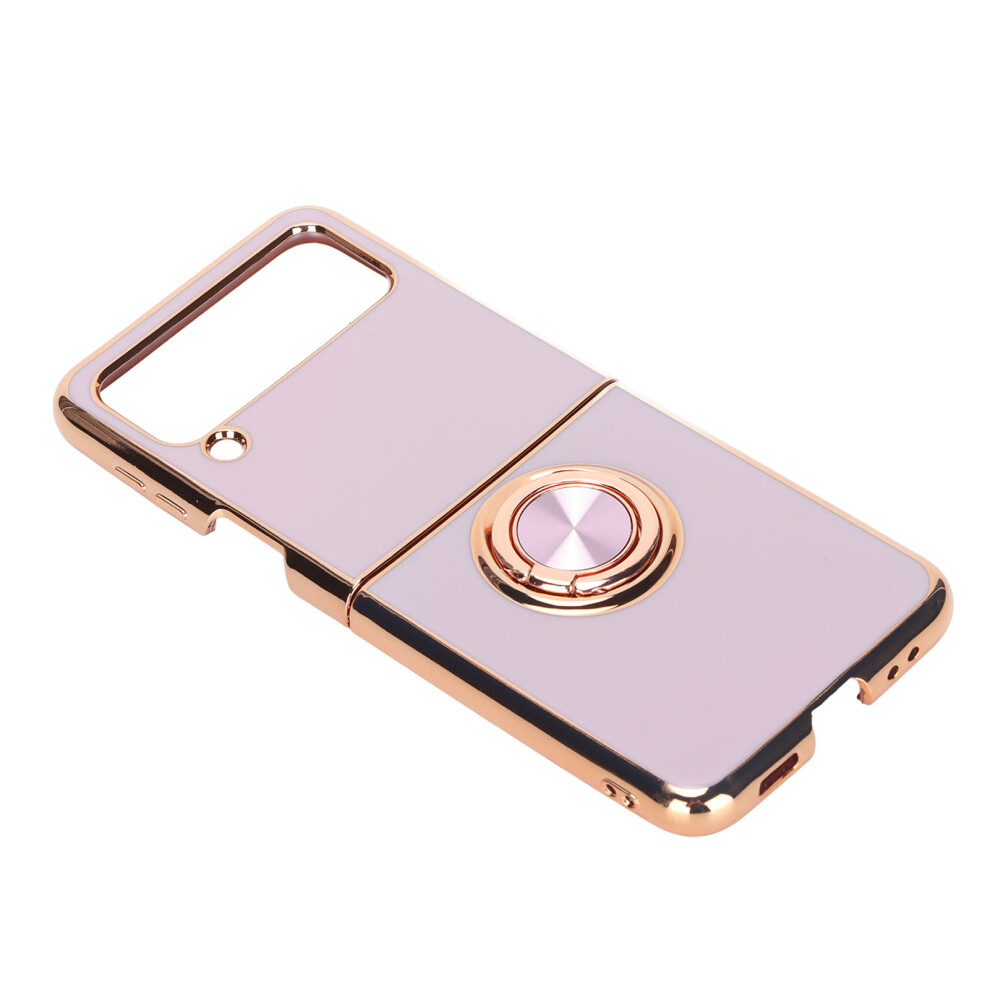 Raised Edges Protection Shockproof Case For Z Flip 3, Luxury Plating With 360 Degree Rotation Finger Loop Stand, Stylish Frame Slim Soft Tpu Gold 9173940723122