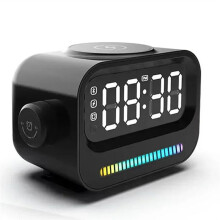 4-In-1 -Luidsprekers van Hoge Kwaliteit 15W LED RGB-Licht Digitale Wekker Mobiele Telefoon Magnetische Draadloze Oplader,A