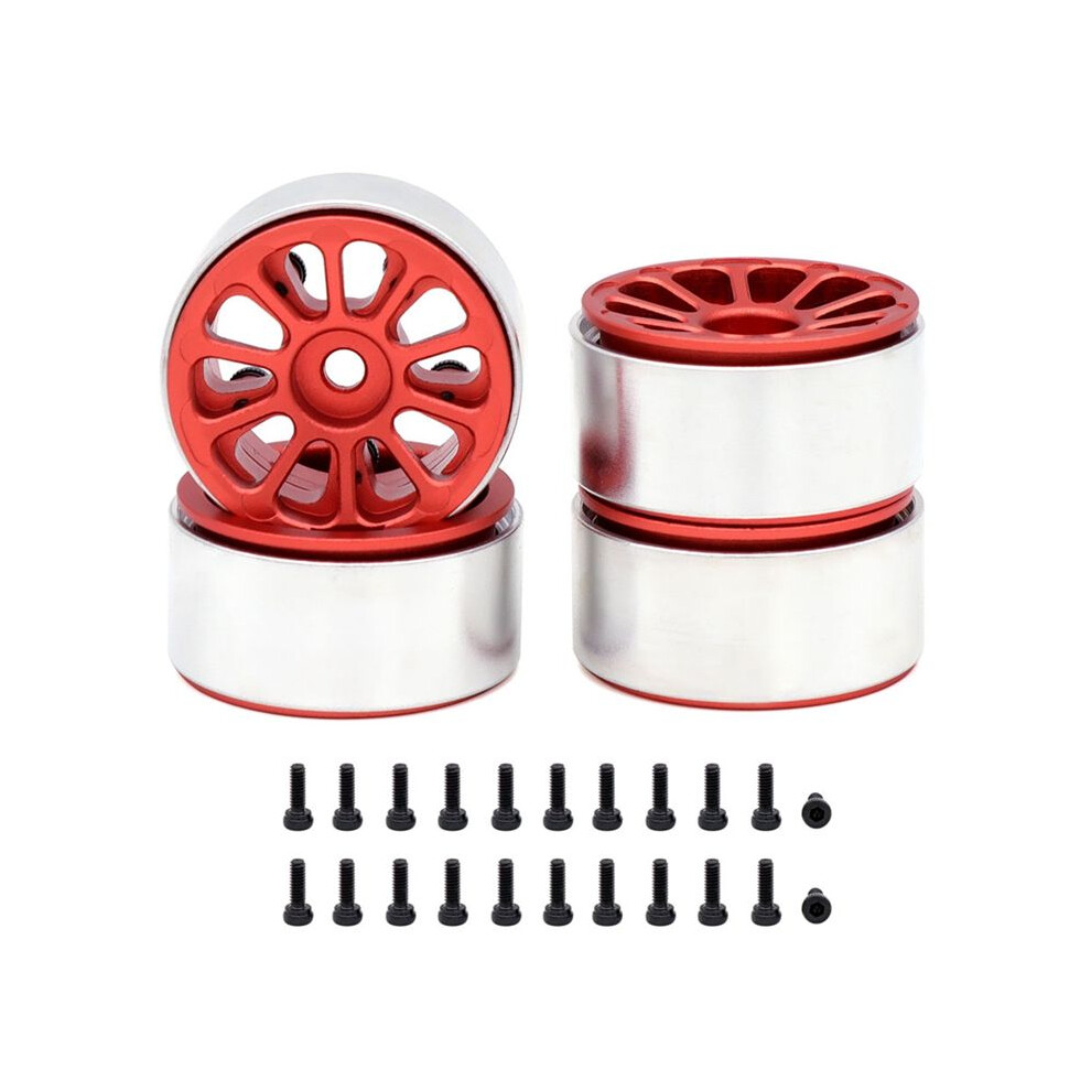 4Pcs 1.0In Metal Wheel Rims For 1/24 1/18 Rc Crawler Car Axial Scx24 Ax24 Fcx24 Enduro24 Trx4m,10-Spokes Red 6031552471264