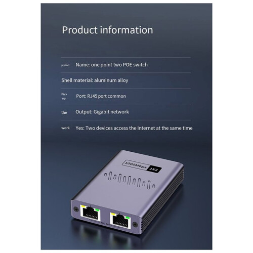 POE Network Cable Splitter 1 Till 2 Gigabit Network Splitter Simultan Network Three-Way Transfer Network 2