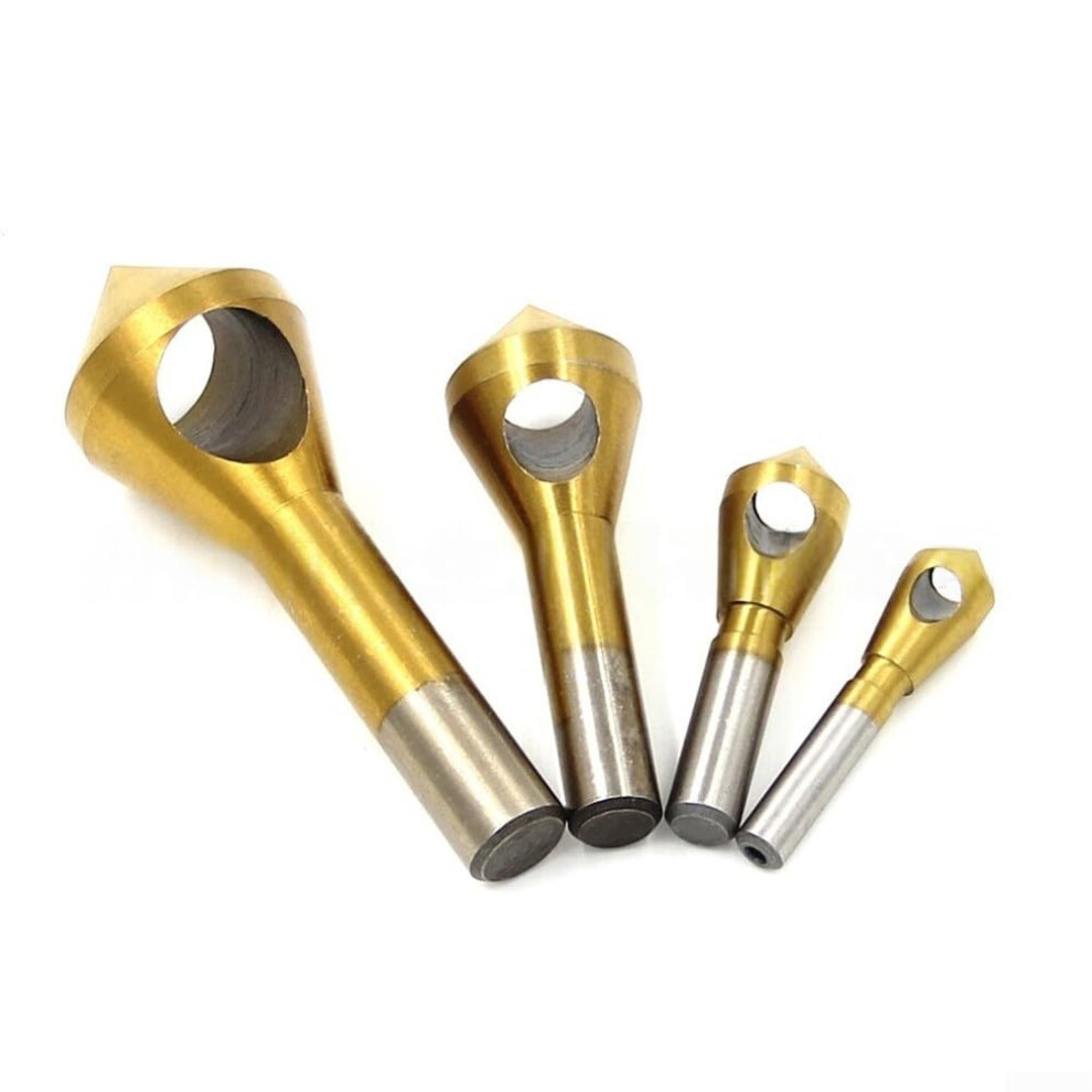 Titanium Coated Countersink Drill Bit Set 4Piece Hss Wood And Metal, Multiple Sizes For Countersinking And Deburring 9189345476891