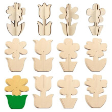 Blumen-Frühlings-Holzbasteln zum Bemalen für Erwachsene, 48 Stück Bemalbare, Unbehandelte Holzscheiben zum Basteln, 3D-DIY-Blumen