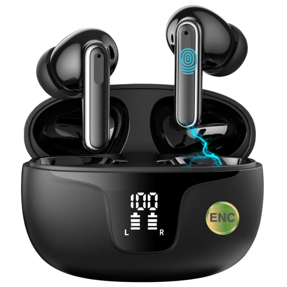 Wireless Earbuds Bluetooth 5.3 With 4 Noise Cancelling Mics, Anc Enc, Hifi Sound, Led Display, 40H Playtime, Uk, Black 9347817307368