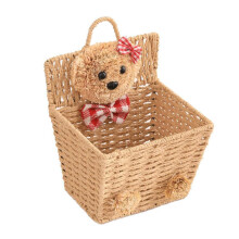 Hanging Basket Cartoon Bear Wicker Storage Basket Open Design Khaki for Home Office Organization