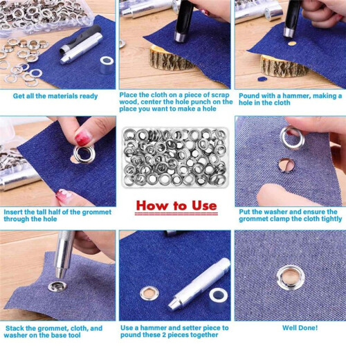 120 Sets Grommet Eyelets Tool Kit, Grommet Kit 1/2 Inch Eyelets with Tools and Storage Box Silver 2