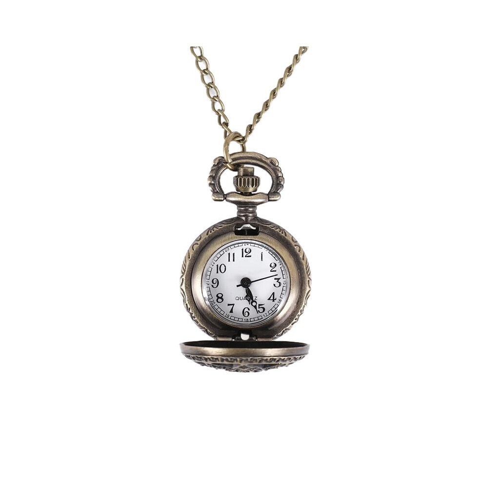 Fashion Vintage Retro Quartz Watch Pocket Chain Pendant Necklace (Lotus) Bronze 4714136342014