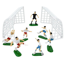 Football Cake Toppers Personalised, 3 Red And 3 Blue Players, 1 Black Referee, 2 Goal Nets, Soccer Theme Birthday Decor