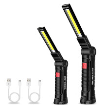 LED Work Light USB Rechargeable 5 Modes 2 Pack COB LED Inspection Lamp With Magnetic Base And Hook For Mechanic Tools