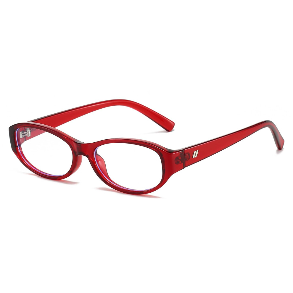 Blue/Light Oval Glasses Unisex Oval Frame Cat Eye Anti Eye Strain Eyeglasses Clear Lens 0.0 Diopter For Computer Gaming