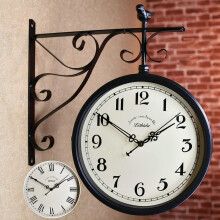 Outdoor Garden Wall Clock 11.8Inch (30 Cm) Metal Hanging Clock Wrought Iron 360Degree Rotation Outdoor Indoor Decor