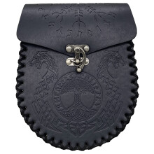 Nordic Embossed Belt Bag Faux Leather Medieval Style LARP Gear Belt Pouch Black Dragon Ren Faire