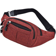 Waterproof Bumbag 4Pocket Zip Bag With Adjustable Strap, Crossbody Unisex, Phone Wallet Passport, Red