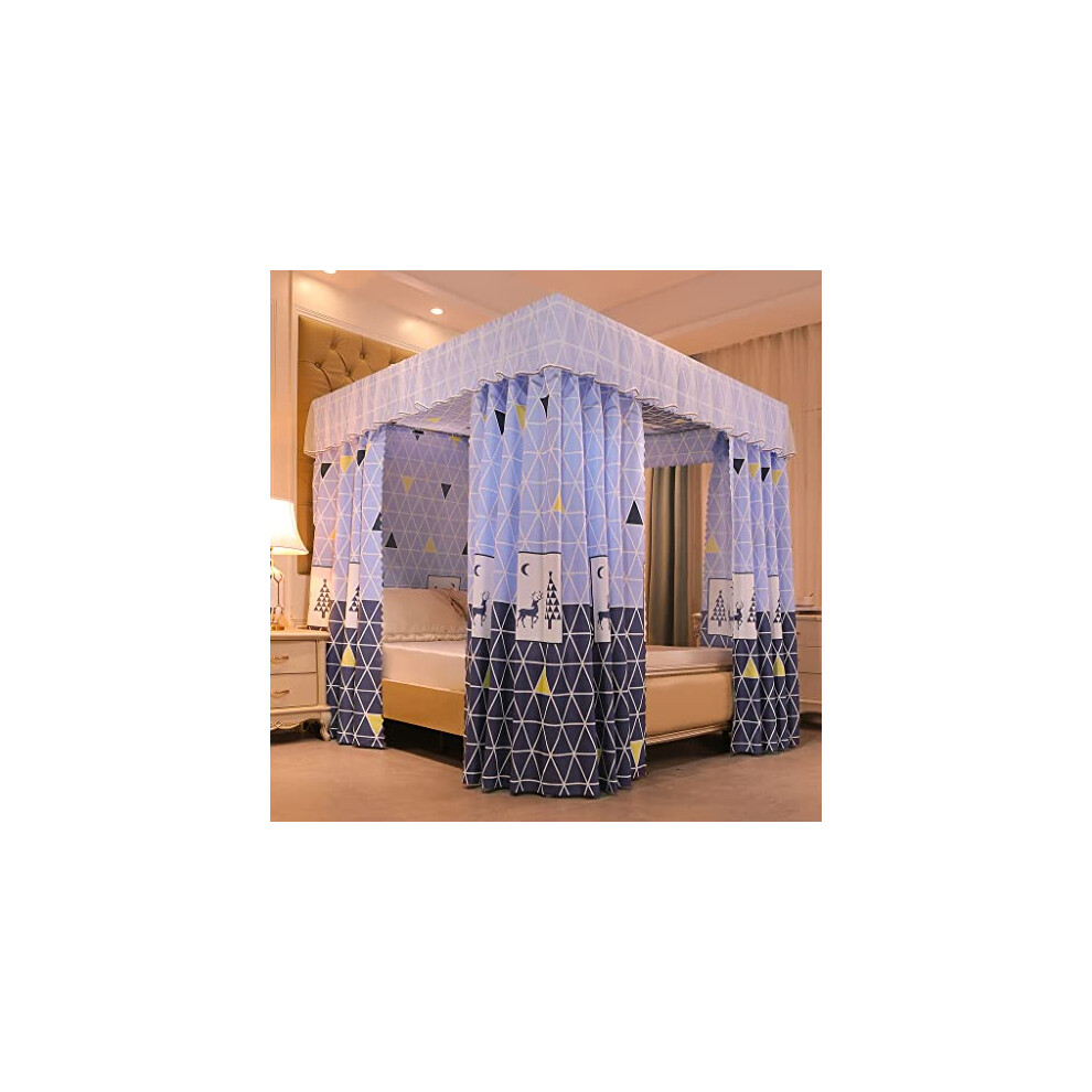 4 Corner Post Bed Canopy Solid Color For Girls Bed Twin Full Queen King Size Curtain Net BlueNavy