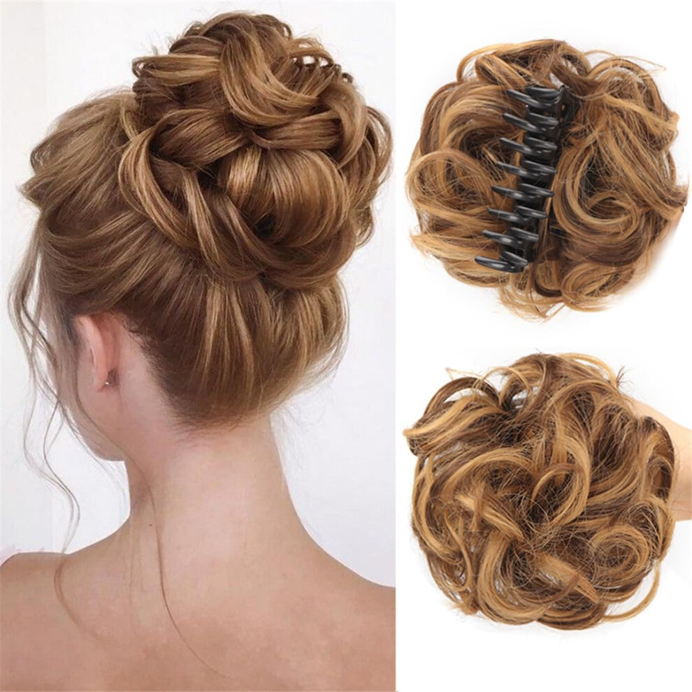 Unisex Synthetic Chignon Bun Clipin Hair Piece For Women, Claw Clip, Wavy Curly Ponytail Extensions, One Size 9H19