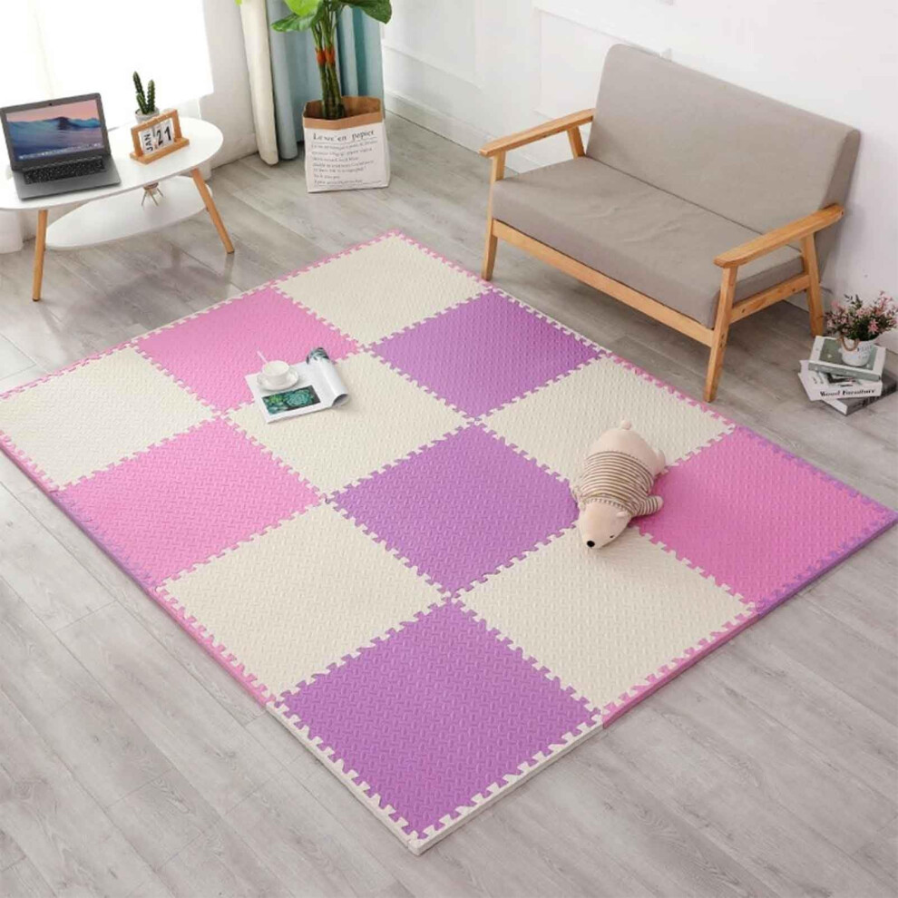 Eva Foam Floor Tiles 10Piece Interlocking Puzzle Mats 60Cm X 60Cm, 2.5Cm Thick White/Pink/Purple
