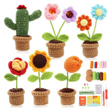 Kit Completo de Crochet para Principiantes, Kit de Crochet de Plantas de Cactus y Flores para Bricolaje con Marcadores de Tejido, Bola de Hilo FáCil,