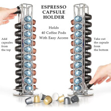 -Pod-Halter-StäNder-Rack Zur PräSentation Von Kaffeekapseln, Edelstahl-Metallhalter, Drehbare Gestelle für 40 Kaffeepads