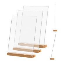 Supporto per Cartelli nel Acrilico, Confezione da 4, 8,5X11 Pollici, Cornice nel Acrilico Trasparente un Forma di L/T, Base nel Legno, Espositore per